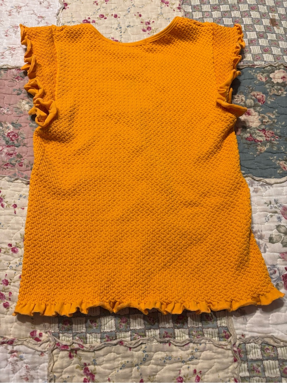 Golden Orange Ruffle Button-Front Knit Top XS - Picture 3 of 3